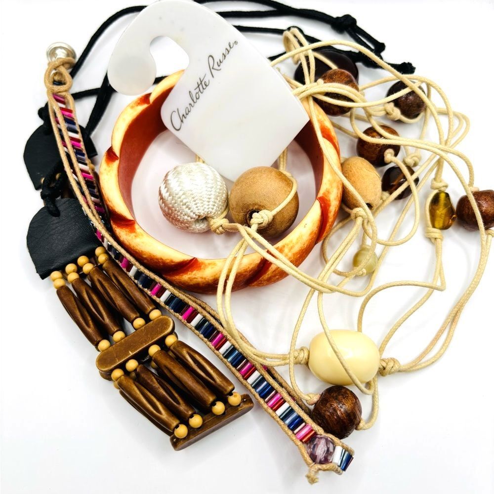 Charlotte Russe Multi‑Bead Boho Necklace Bracelet Bundle